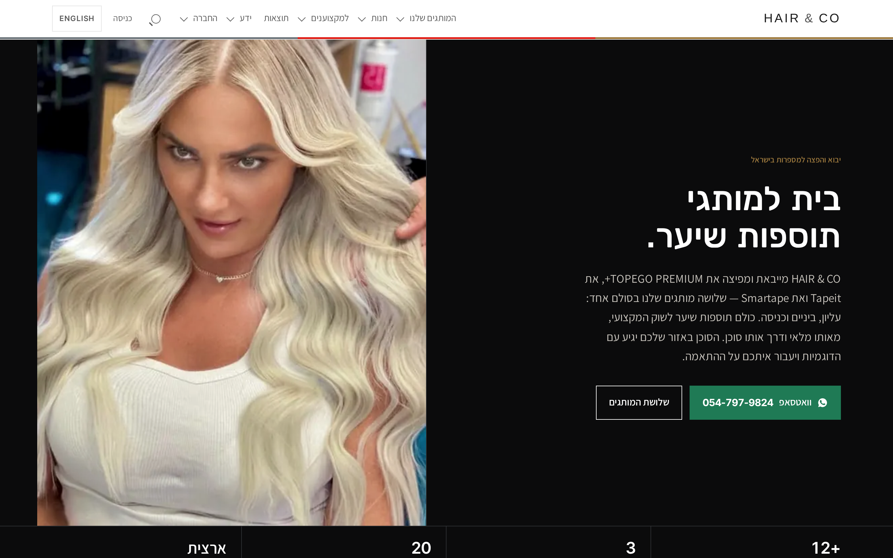 עמוד הבית של אתר הייר אנד קו כפי שהוא מוגש בדפדפן
